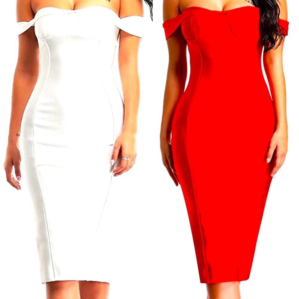 🔥Off The Shoulder Bandage Dress White or Red